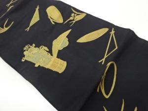 川島織物製　笠・松葉・水仙・藤模様織出し名古屋帯